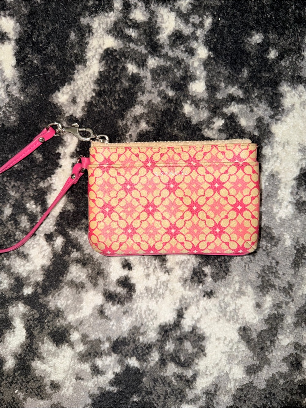 Coach Pink Tan Signature Print Wristlet Pouch Y2K